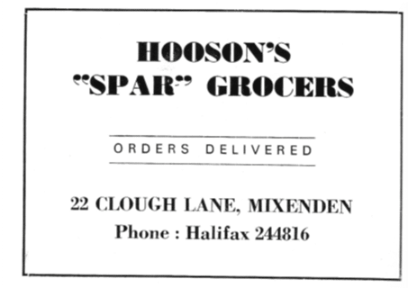 Black and white scan of Hooson's Spar Grocers advert 