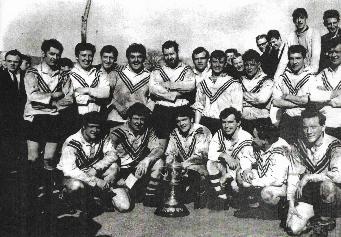 Black and white photo of  Illingworth team and the Halifax Cup