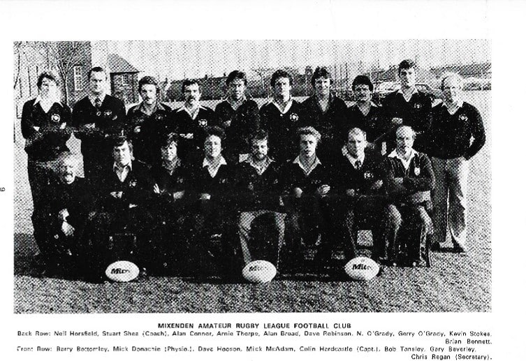 Black and white scan of Mixenden team photo with names 1981