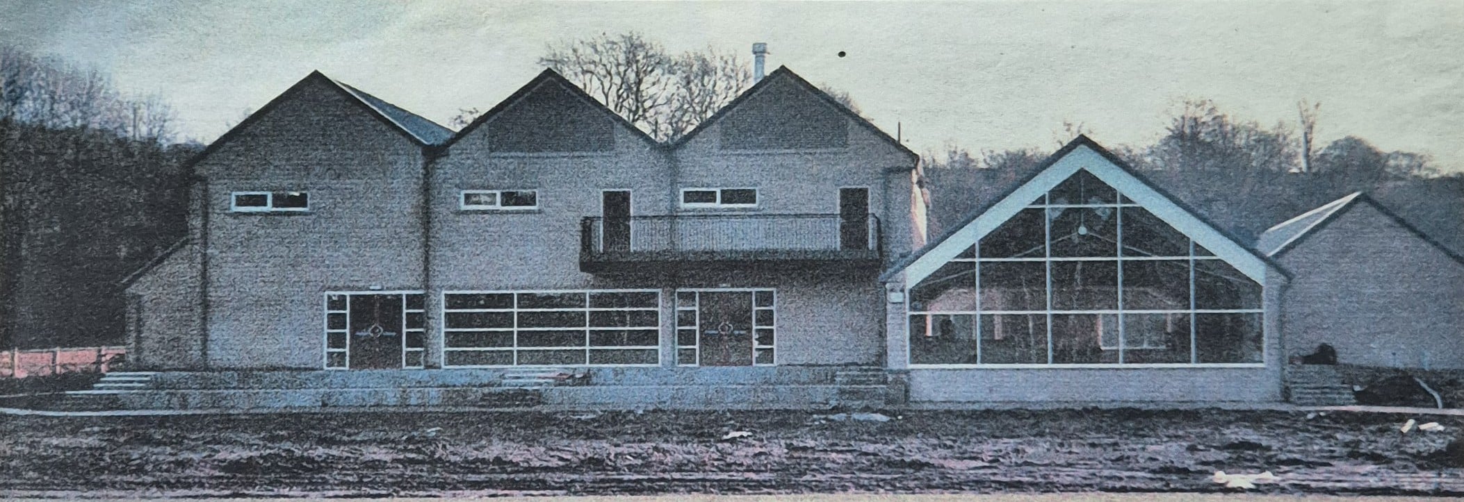 old colour photo of Brighouse sports club building from the outside
