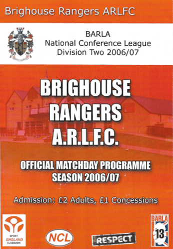 Orange and white cover of Brighouse programme from 2006-7 season