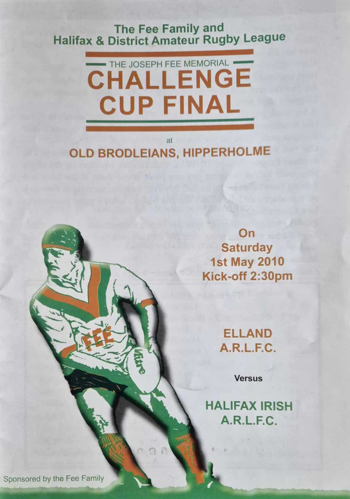 Front cover of printed Halifax Cup Final Programme (2010, Elland v Halifax Irish)