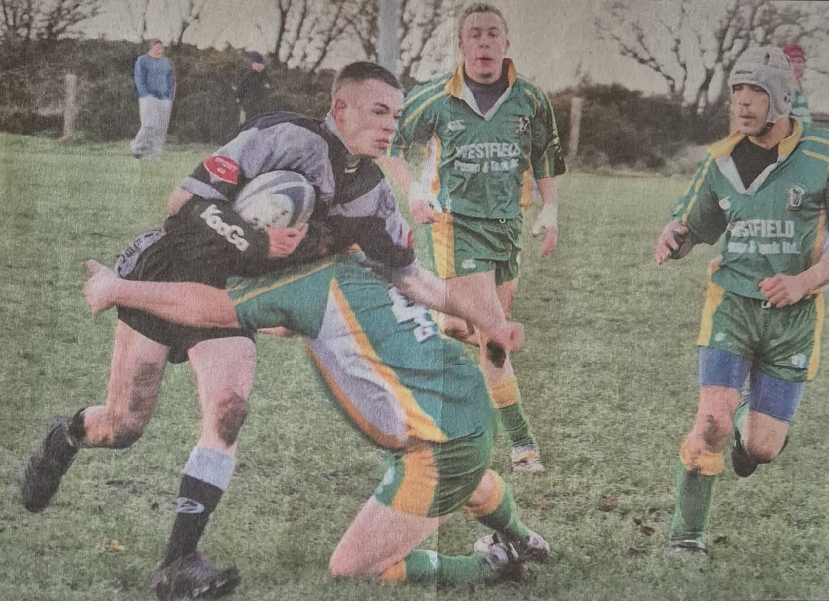 action shot of a tackle mid-game 