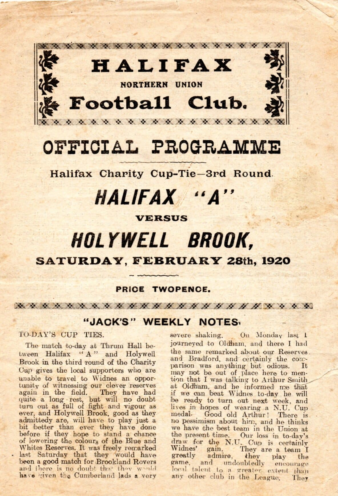 Front cover scan of a Halifax Football Club Official Programme
