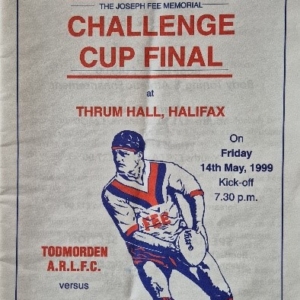 Colour scan of the front cover of a Challenge Cup Final Programme at Thrum Hall, Halifax in 1999