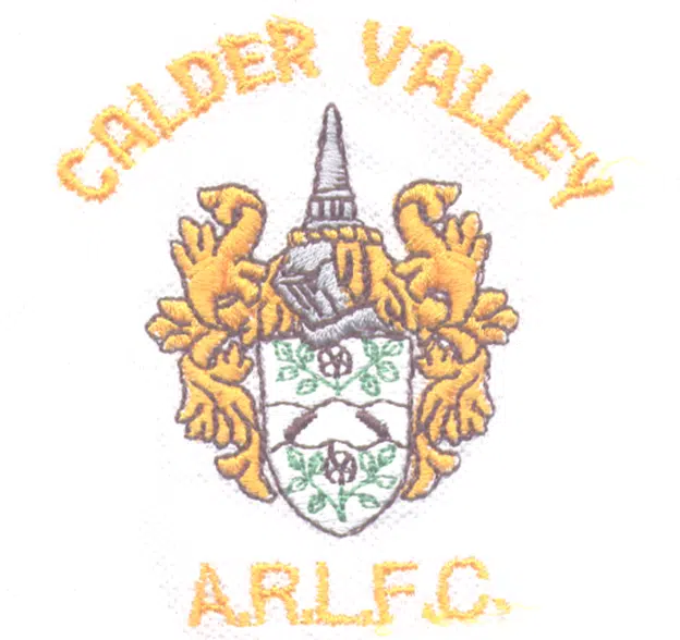yellow and green stitched Calder Valley ARLFC coat of arms