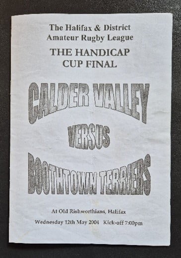 photo of Calder Valley v Boothtown Terriers black and white programme cover with text on