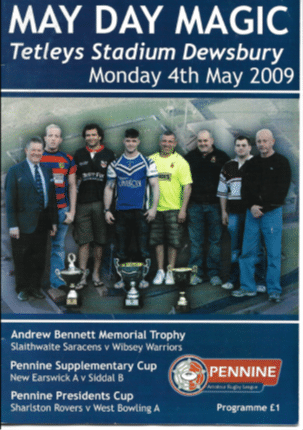 colour poster for May Day Magic event, with dark blue background and white text and a colour photo of a row of people standing in the middle of the poster