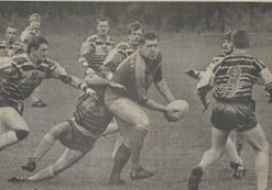 mid-game black and white newspaper photo of Dean Bradley