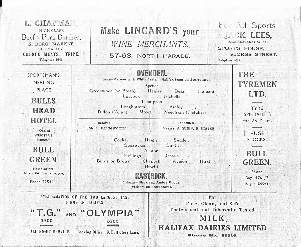1949 Halifax Charity Cup Final  Programme 1