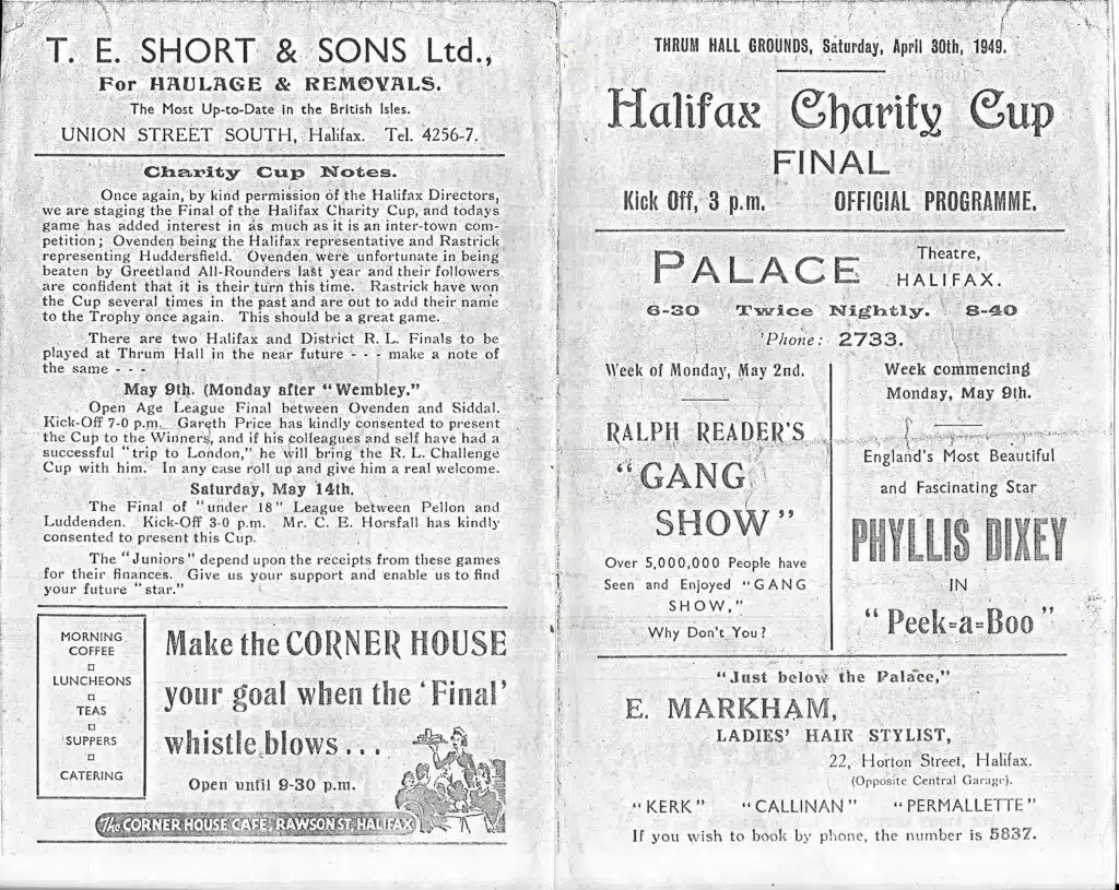 1949 Halifax Charity Cup Final  programme 2