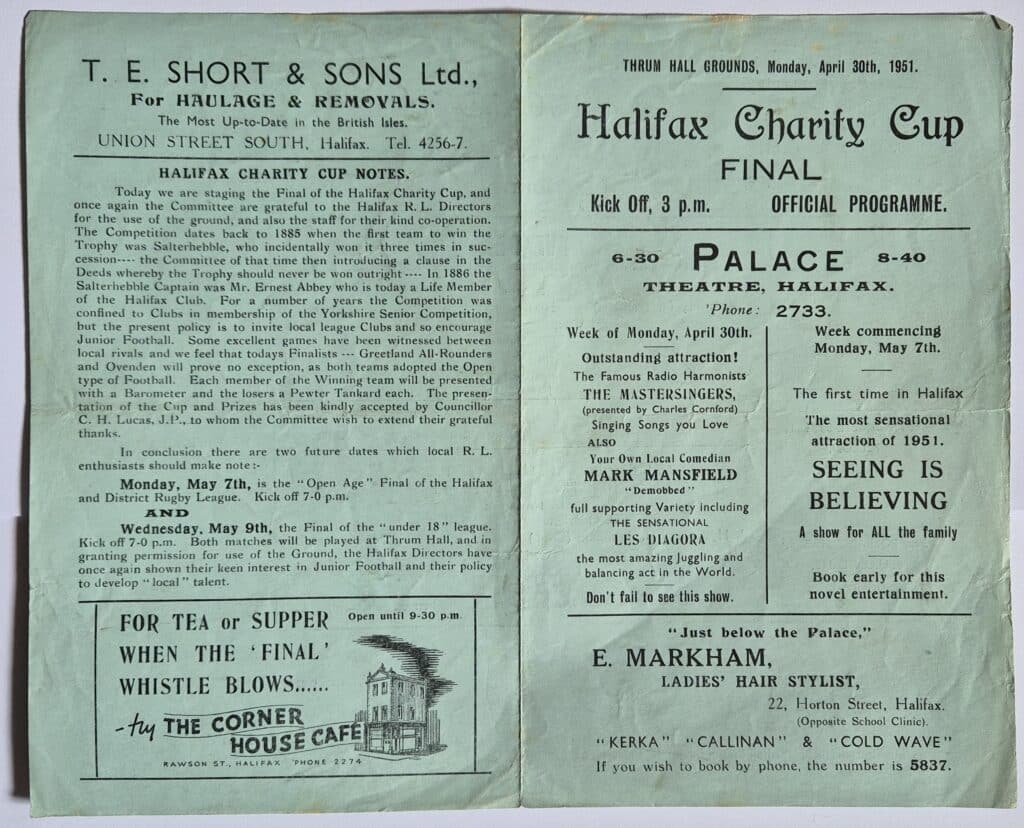 1951 Halifax Cup Final programme Ovenden