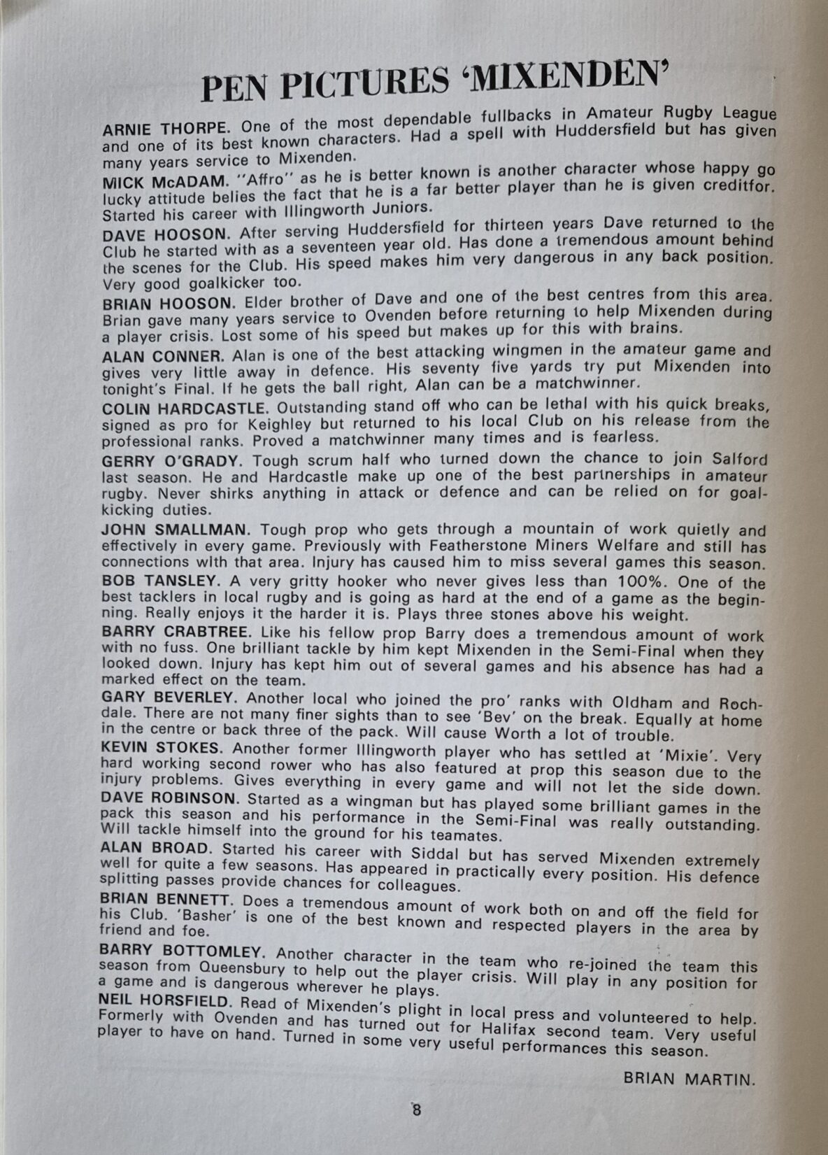 1981 Mixenden pen pics Halifax Cup programme