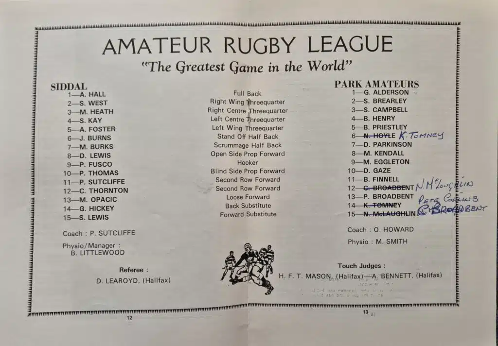 1982 Halifax Cup Final teams Siddal v Park Amateurs