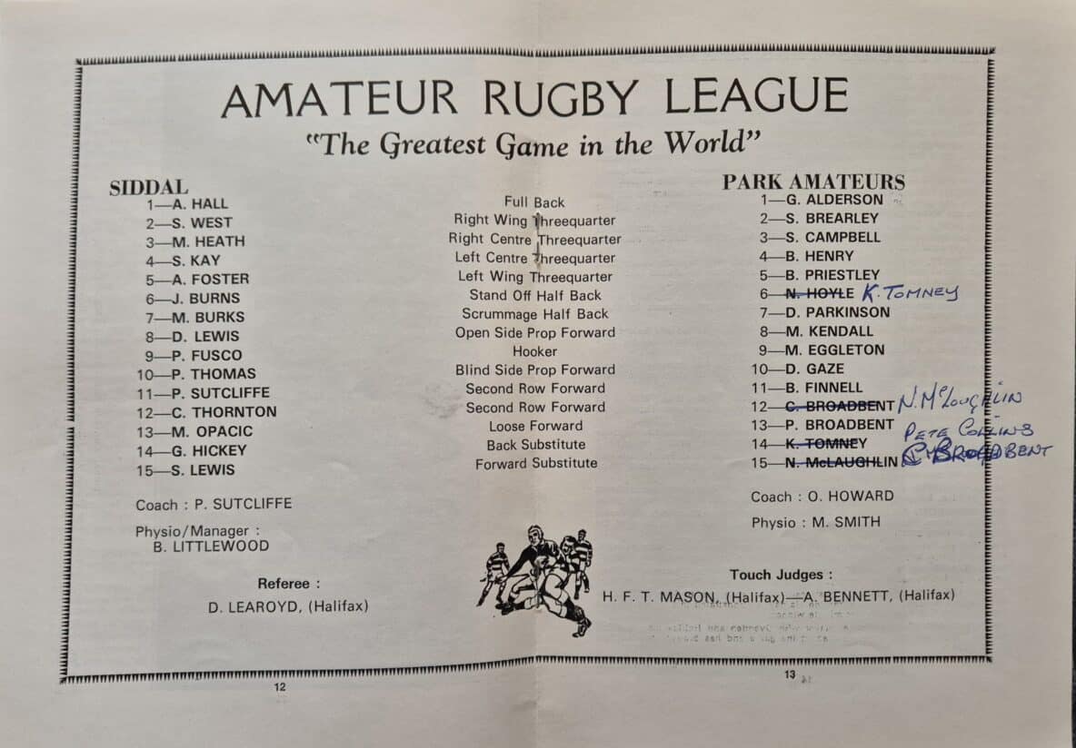 1982 Halifax Cup Final teams Siddal v Park Amateurs