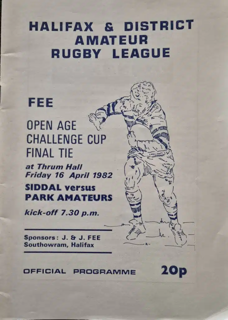1982 Halifax Cup final Programme Siddal v Park Amateurs