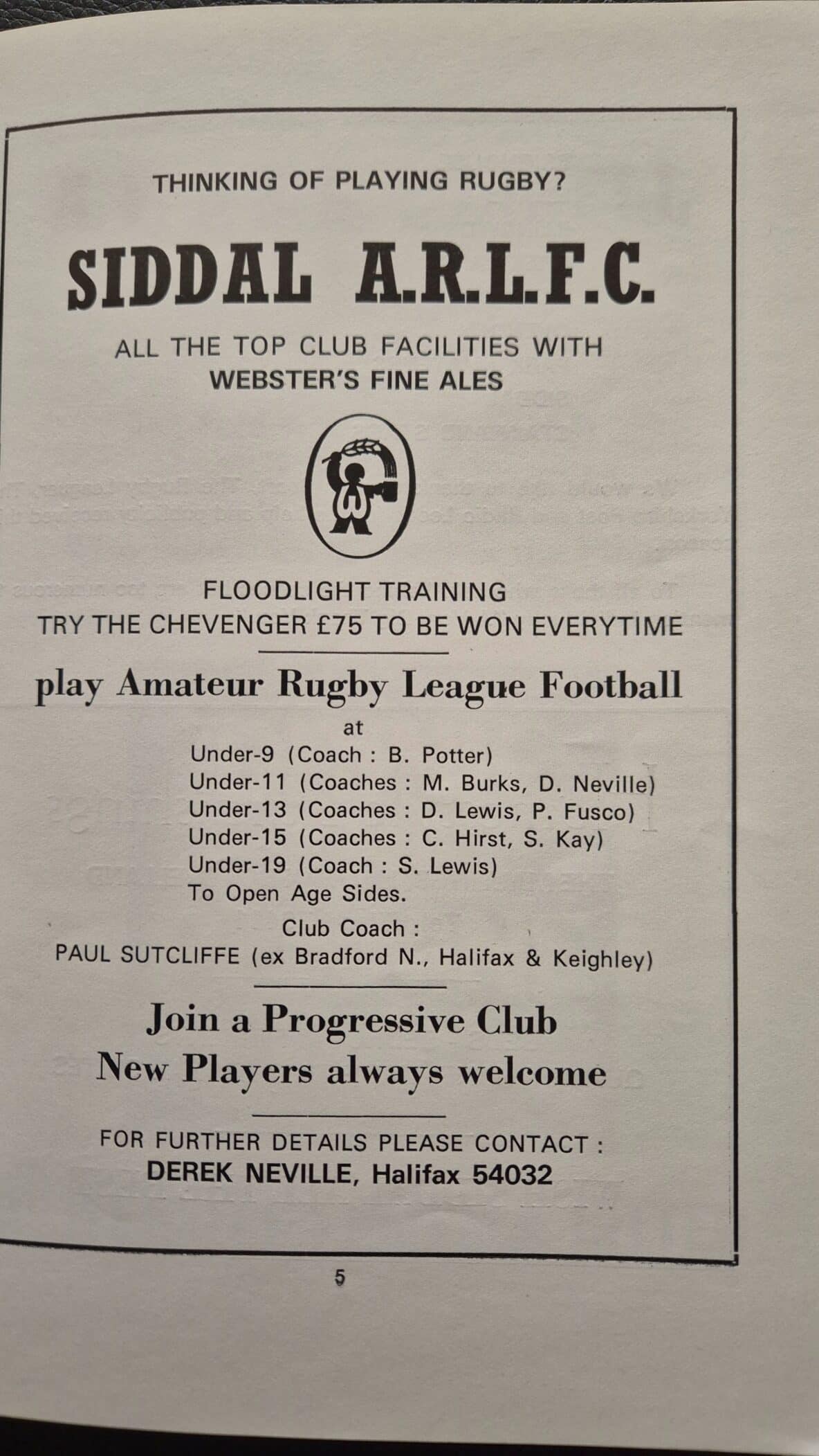 1982 Siddal advertisment in Halifax Cup Final programme