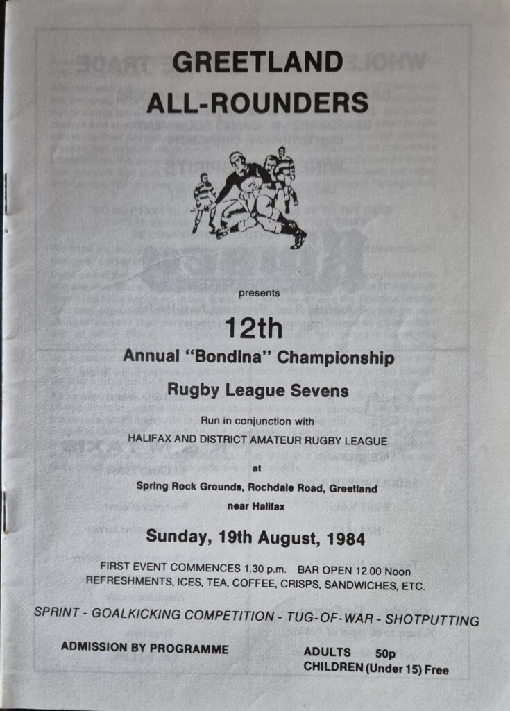 1984 Greetland 12th Annual 7s programme