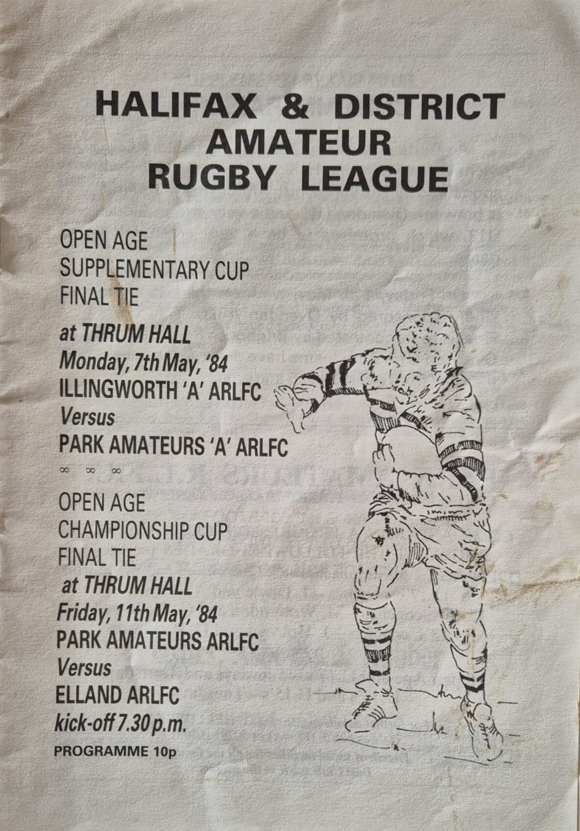 1984 Halifax Supplimentary Cup Final programme Park Amateurs A v Illingworth A