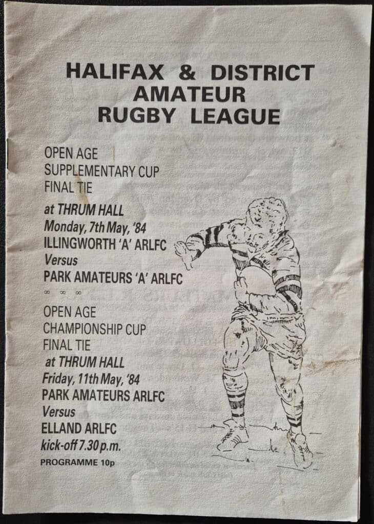 1984 Park A v Elland A Halifax Supplementary Cup Final programme