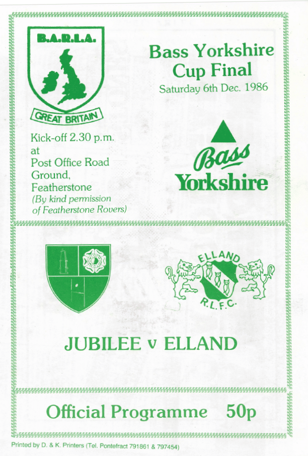 1986-7 Yorkshire Cup Final programme Elland v Jubilee