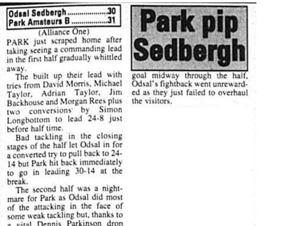 1986 Park Amateurs B team report Courier