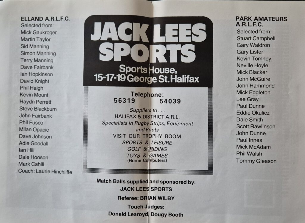 1987 Halifax Cup Final teams Elland v Park Amateurs
