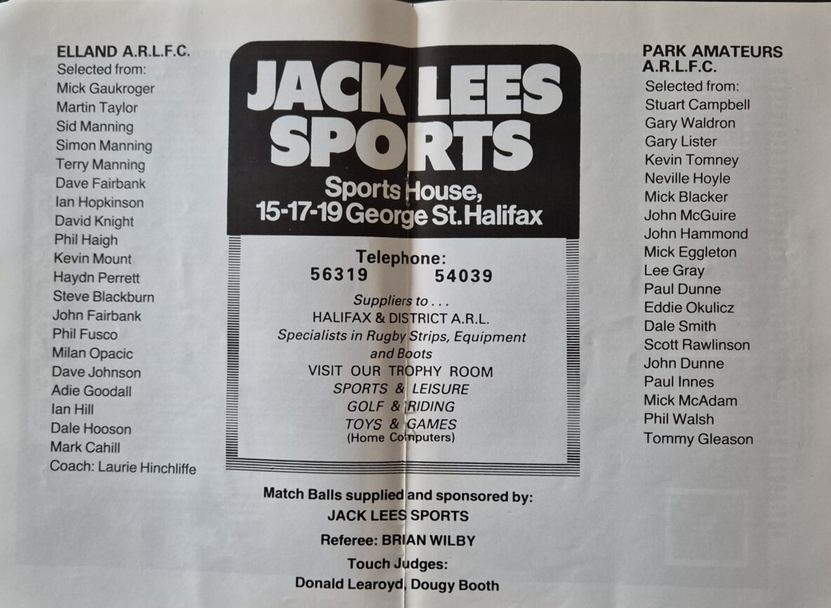 1987 Halifax Cup Final teams Elland v Park Amateurs