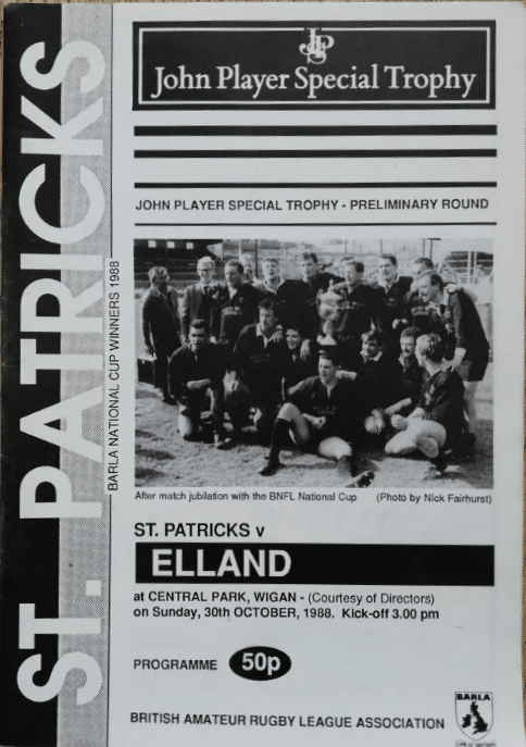 1988 JPS Trophy St Patricks v Elland at Central Park programme