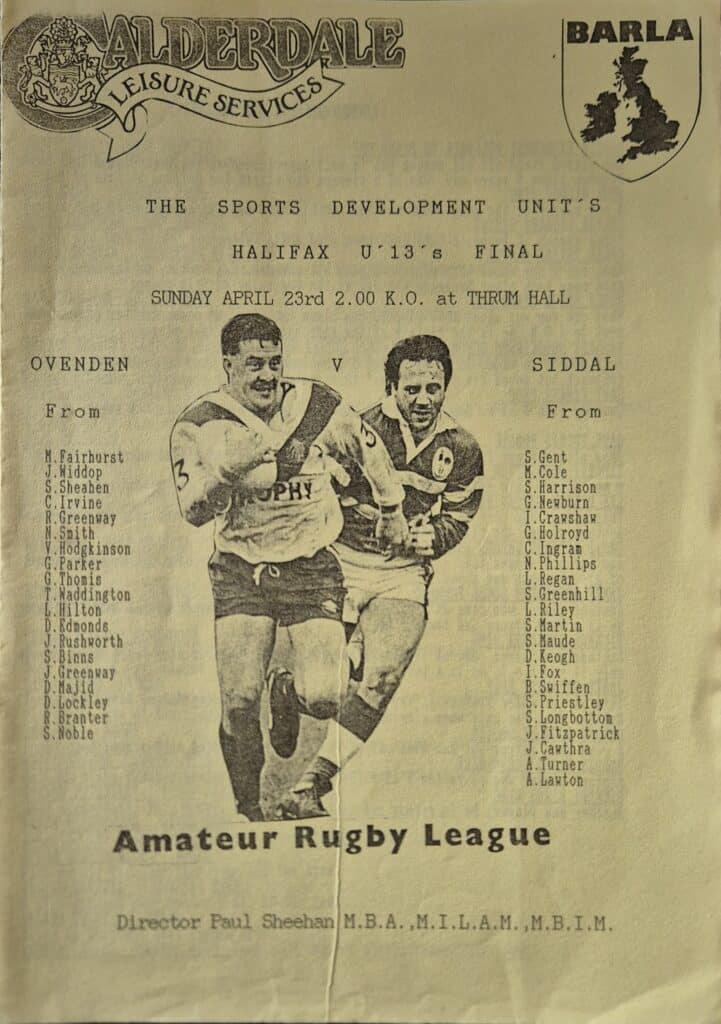 1989 Siddal Sports development unit Calderdale U13  programme team