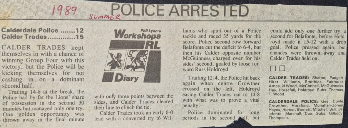 1989 Workshops Calder Police v Calder Trades Courier report