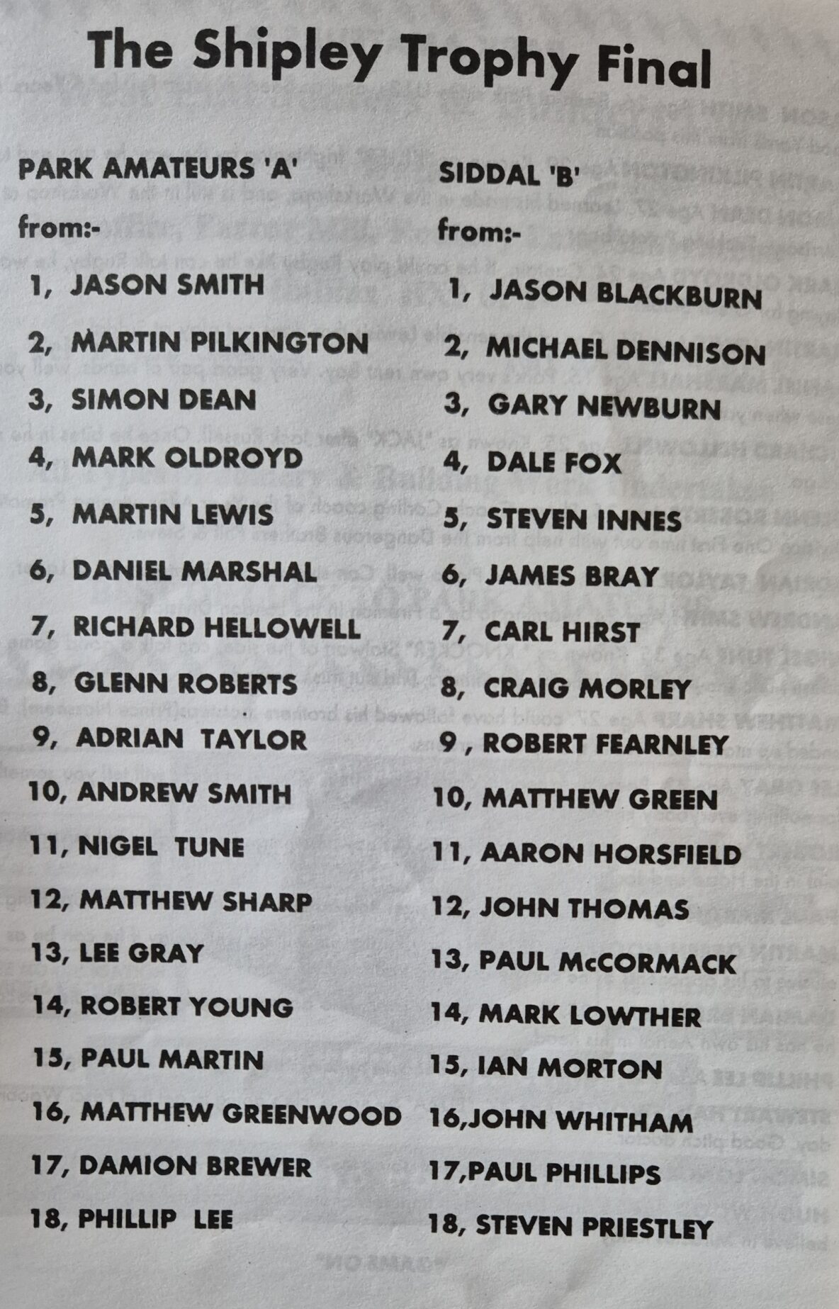 199 Pennine Shipley Cup Final  teams Park Amateurs v Siddal B