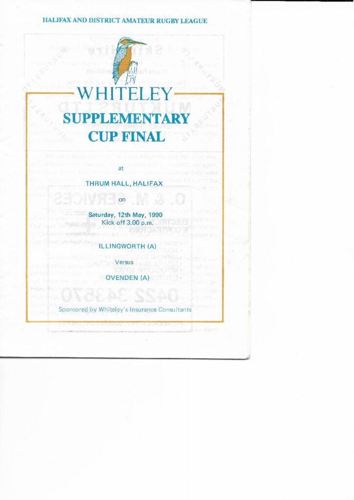 1990 Halifax Supplimentary Cup Final Illingworth A v Ovenden A full programme  teams