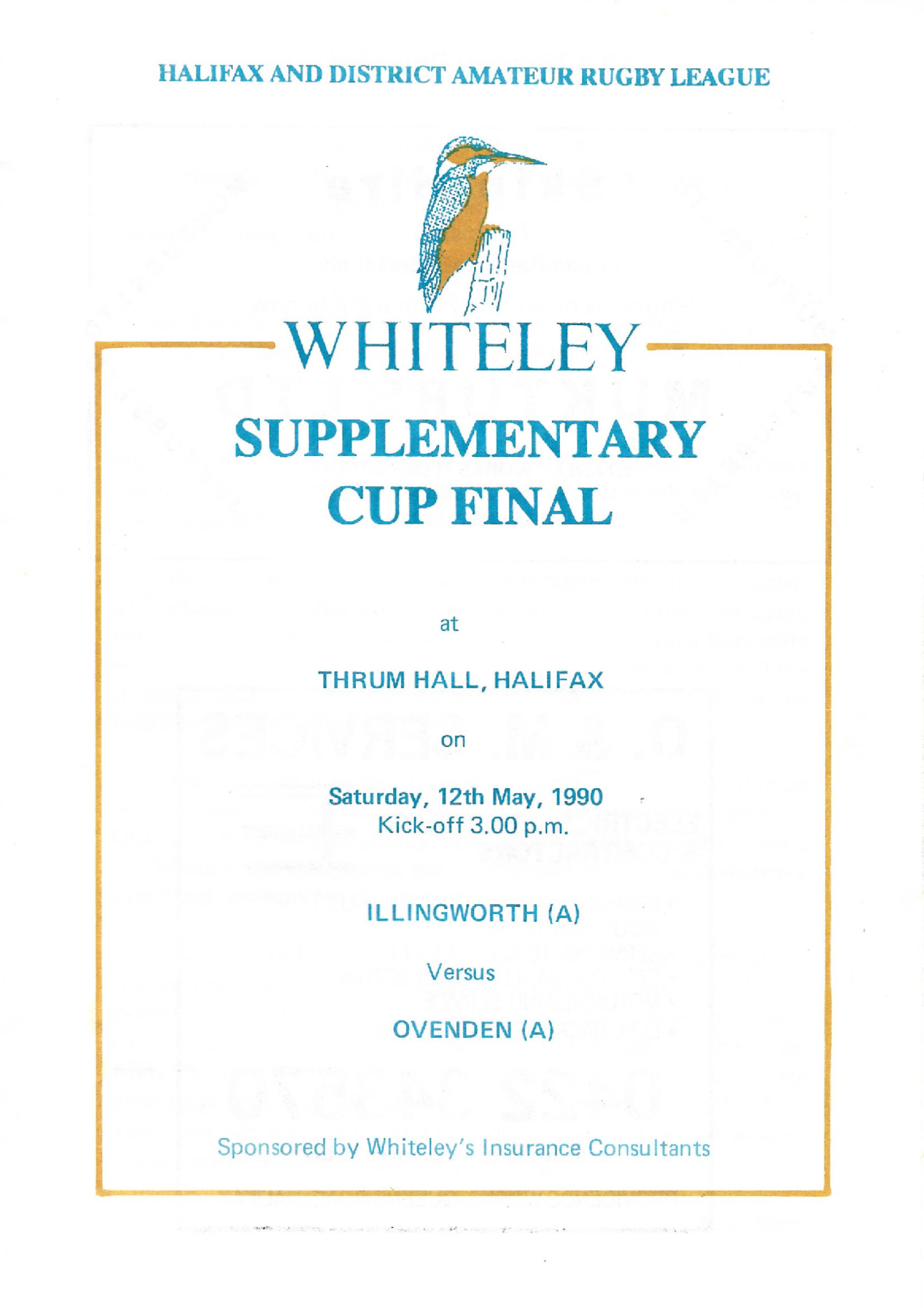 1990 Illingworth A Ovenden A p Halifax Supplimentary Cup Final programme  & teams