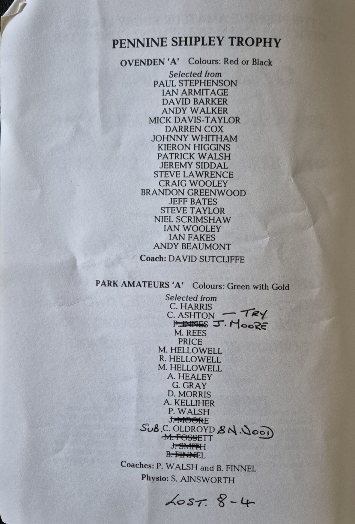 1990 Shipley Trophy Final teams Ovenden A v Park Amateurs A