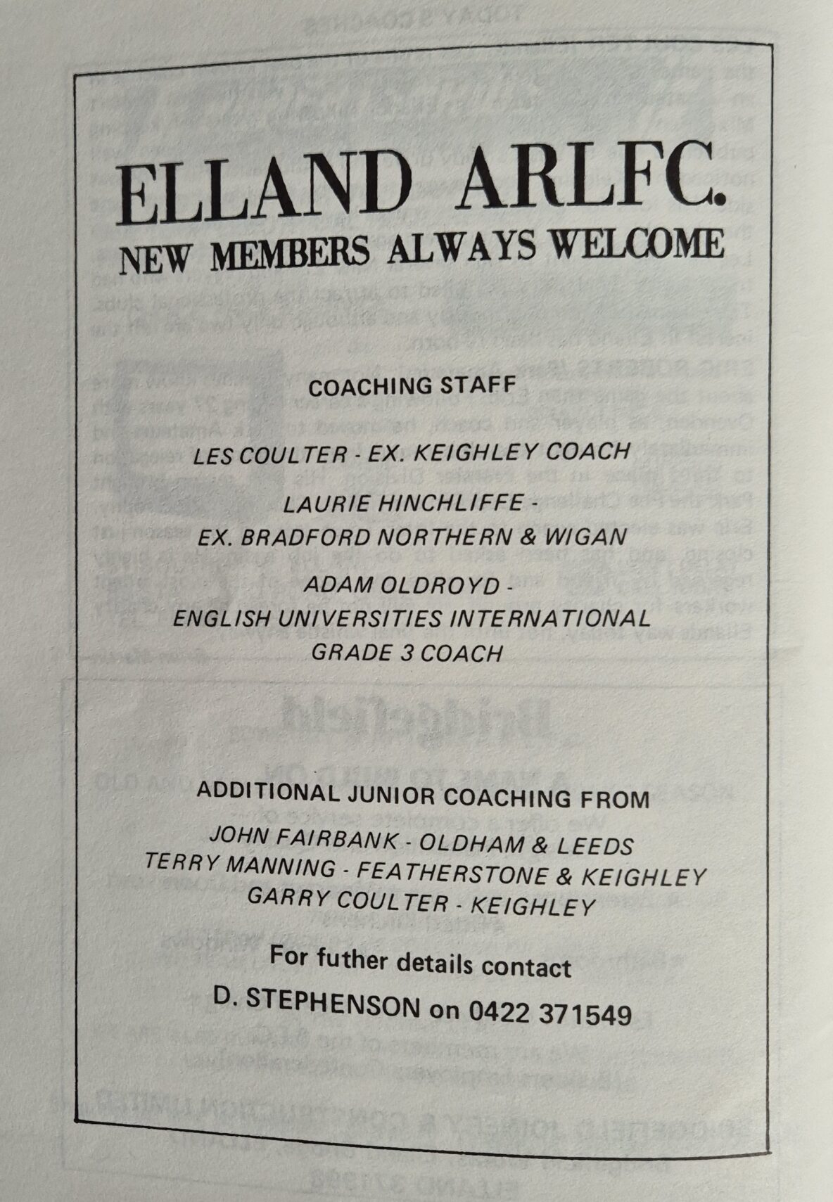 1991 Elland programme advert