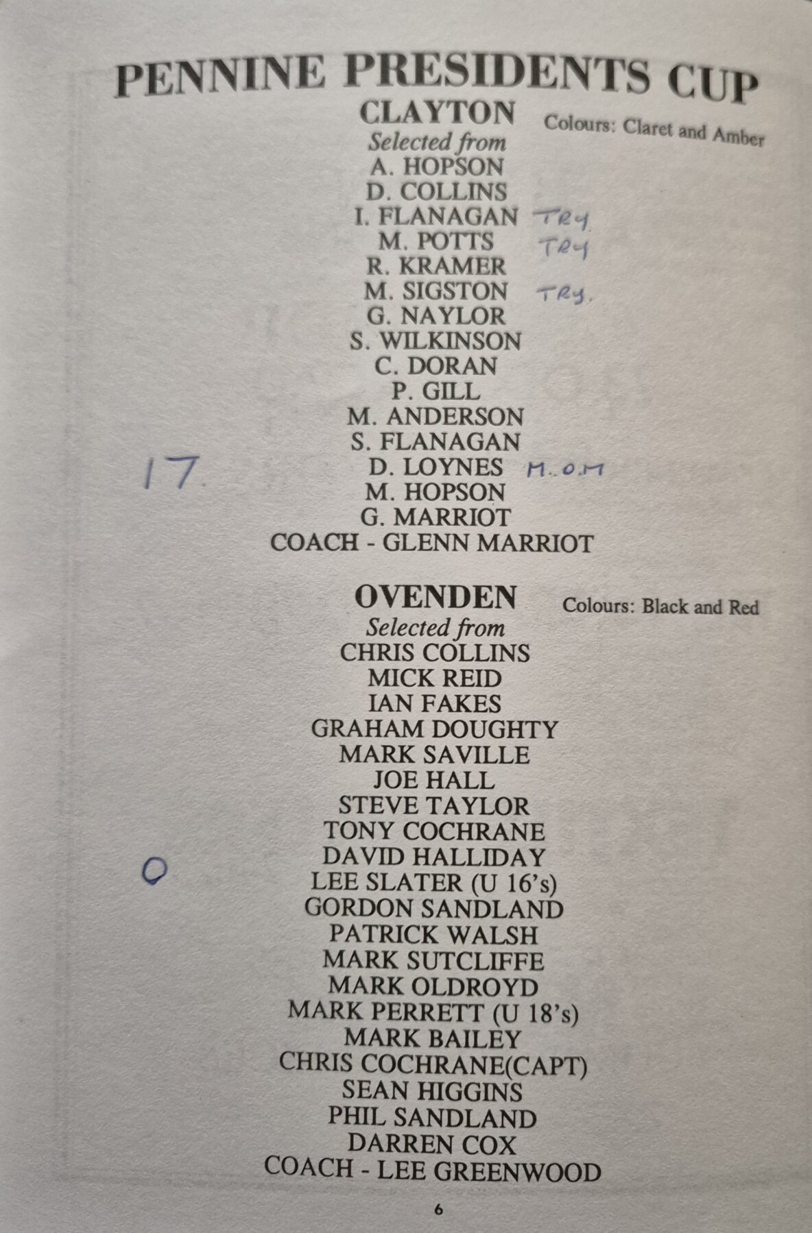 1991 Pennine President's Cup Final teams Ovenden