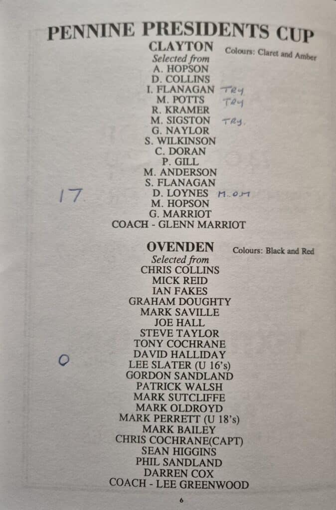 1991 Pennine President's Cup Final teams Ovenden