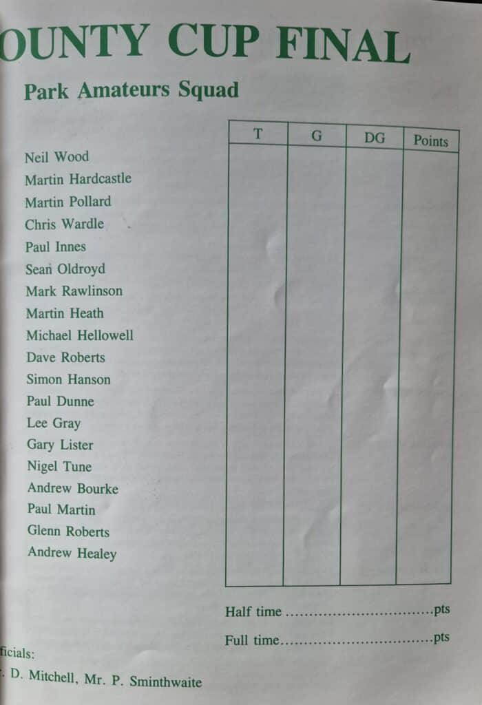 1991 Yorkshire Cup Final teams Hull Dockers v Park Amateurs