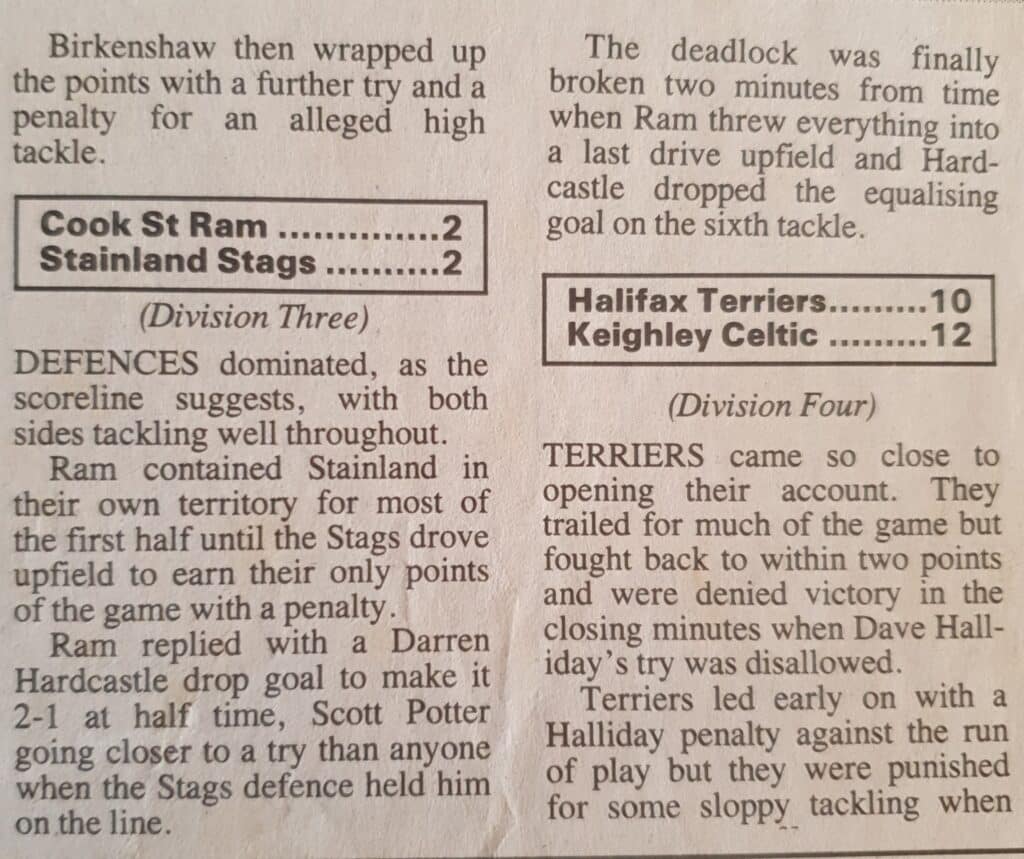 1992 Cooke St Ram v Stainland 2all draw report
