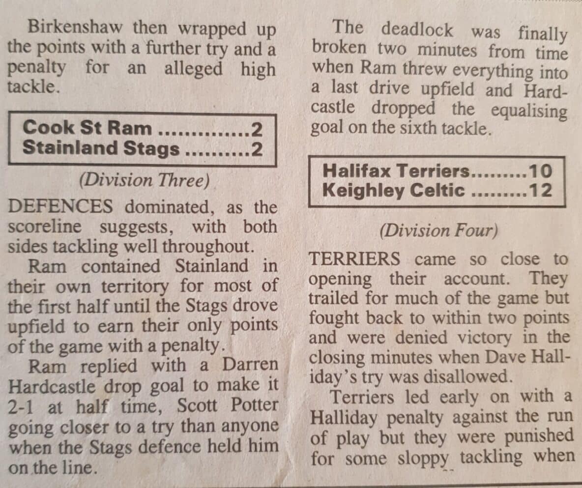 1992 Cooke St Ram v Stainland 2all draw report