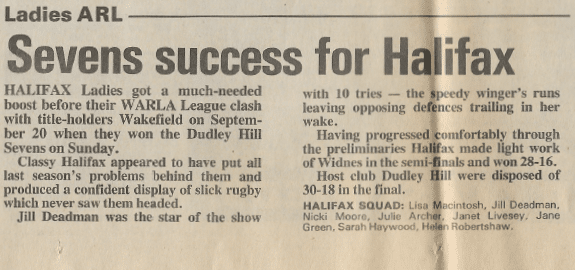 1992 Courier report Halifax Ladiies win 7s