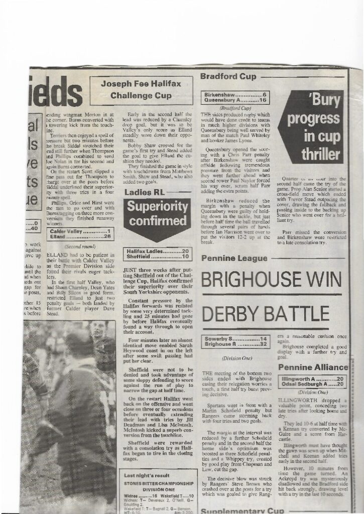1992 Courier report ladies women Calder Valley Elland