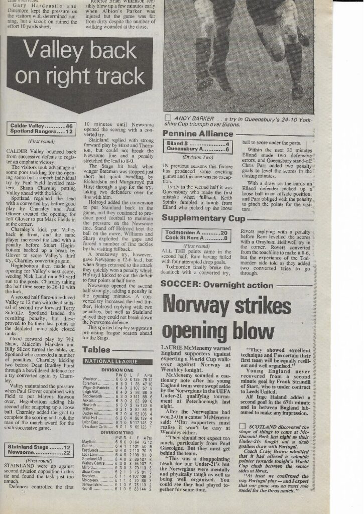 1992 Oct Calder Valley courier report win v Spotland