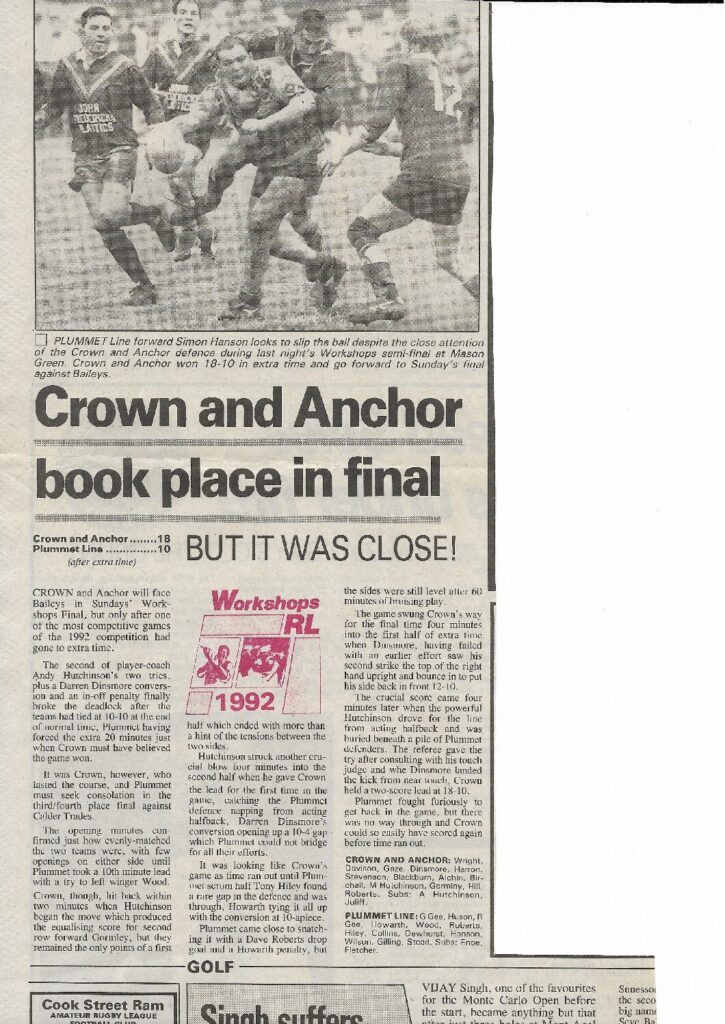 1992 Workshops report Crown and Anchor Plummet LIne