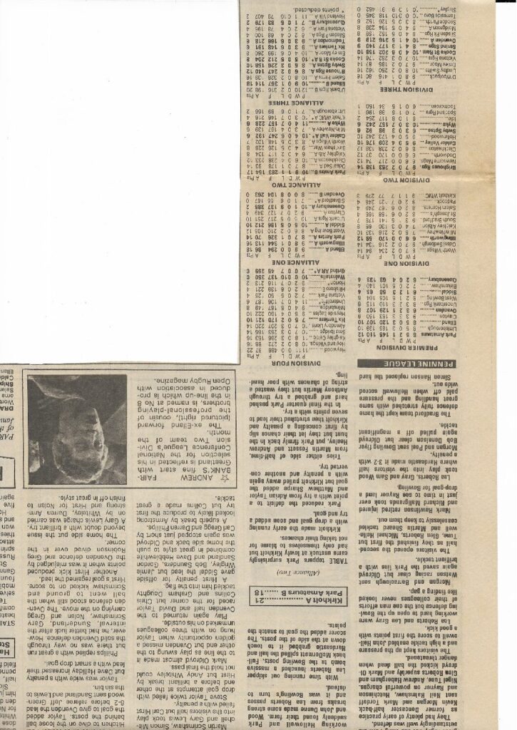1993 Dec Courier reports Park Siddal Ove Halifax Terriers Stainland Elland Tod Illingworth GAR Pennine League Tables