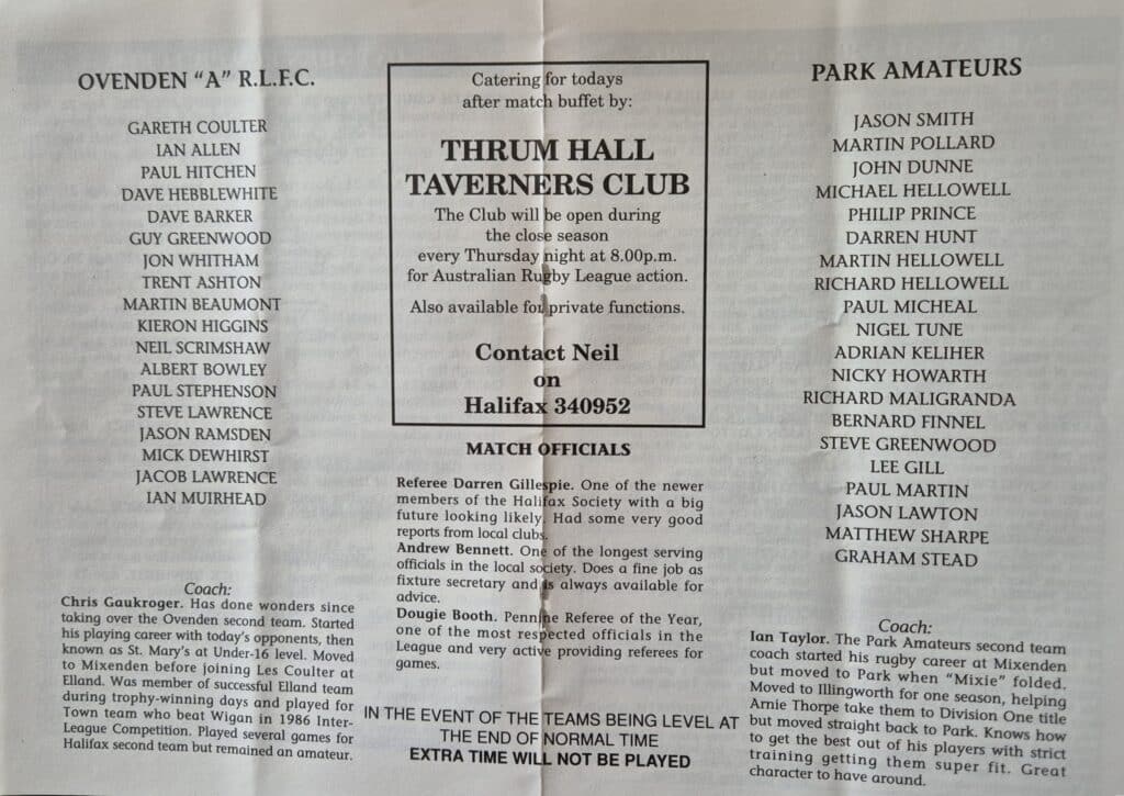 1993 Halifax Supplimentary Cup Teams PArk A v Ovenden A
