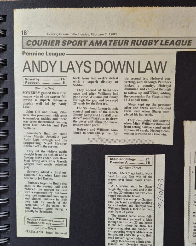 1993 Stainland v Paddock Courier match report