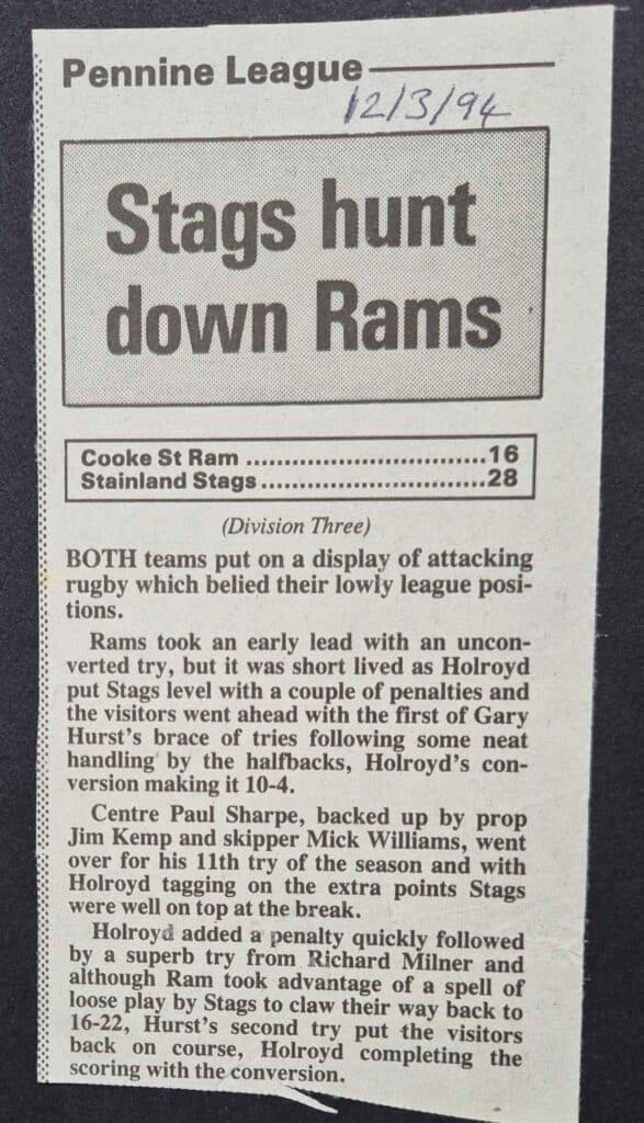 1994 Cooke St Rams v Stainland Stags Courier match report