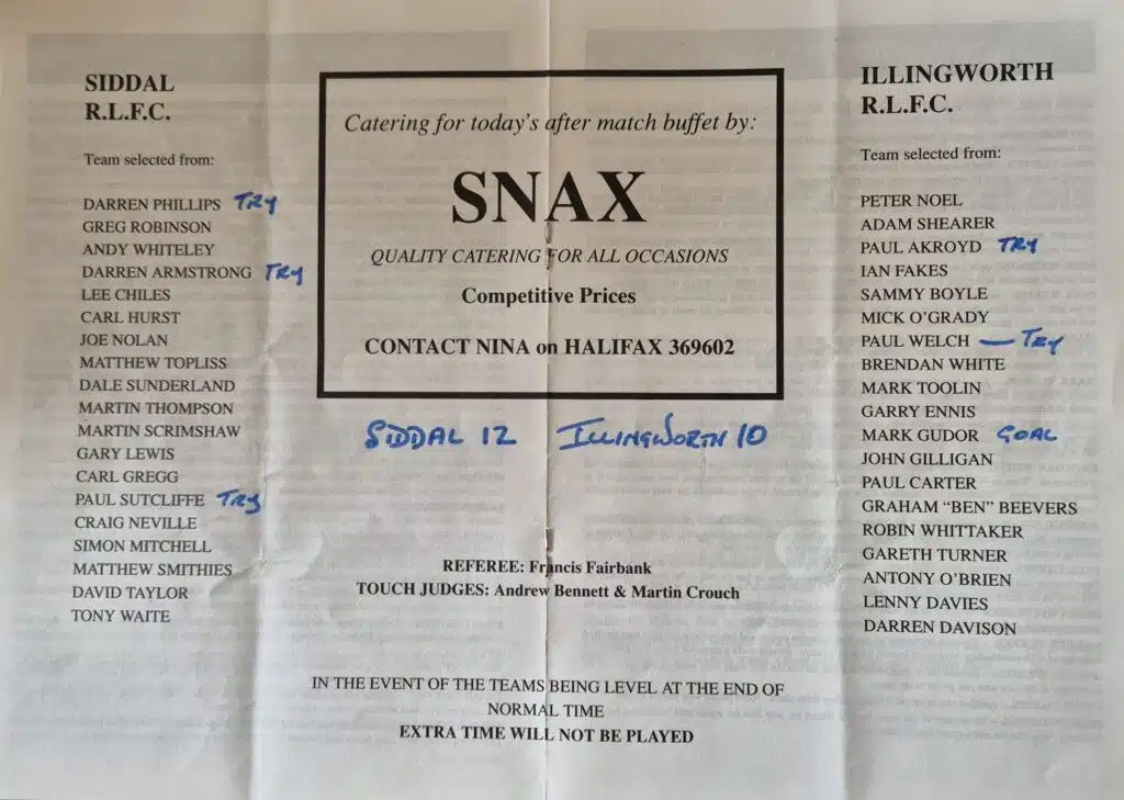 1994 Halifax Cup Final teams Illingworth v Siddal